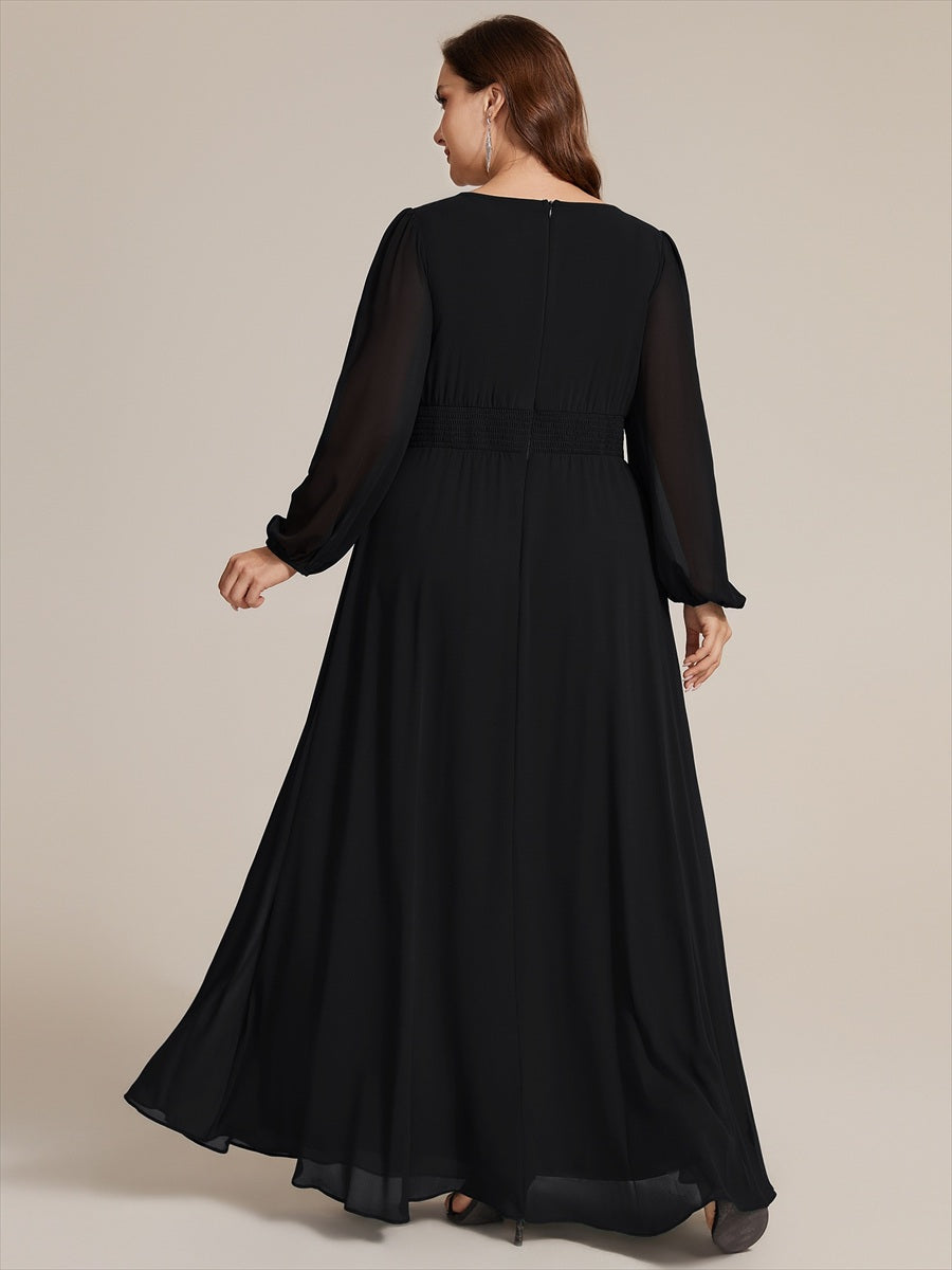 Chiffon A-Linie Puffärmel Nicht elastisch abendkleid #Farbe_Schwarz