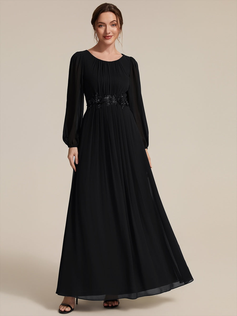 Chiffon A-Linie Puffärmel Nicht elastisch abendkleid #Farbe_Schwarz
