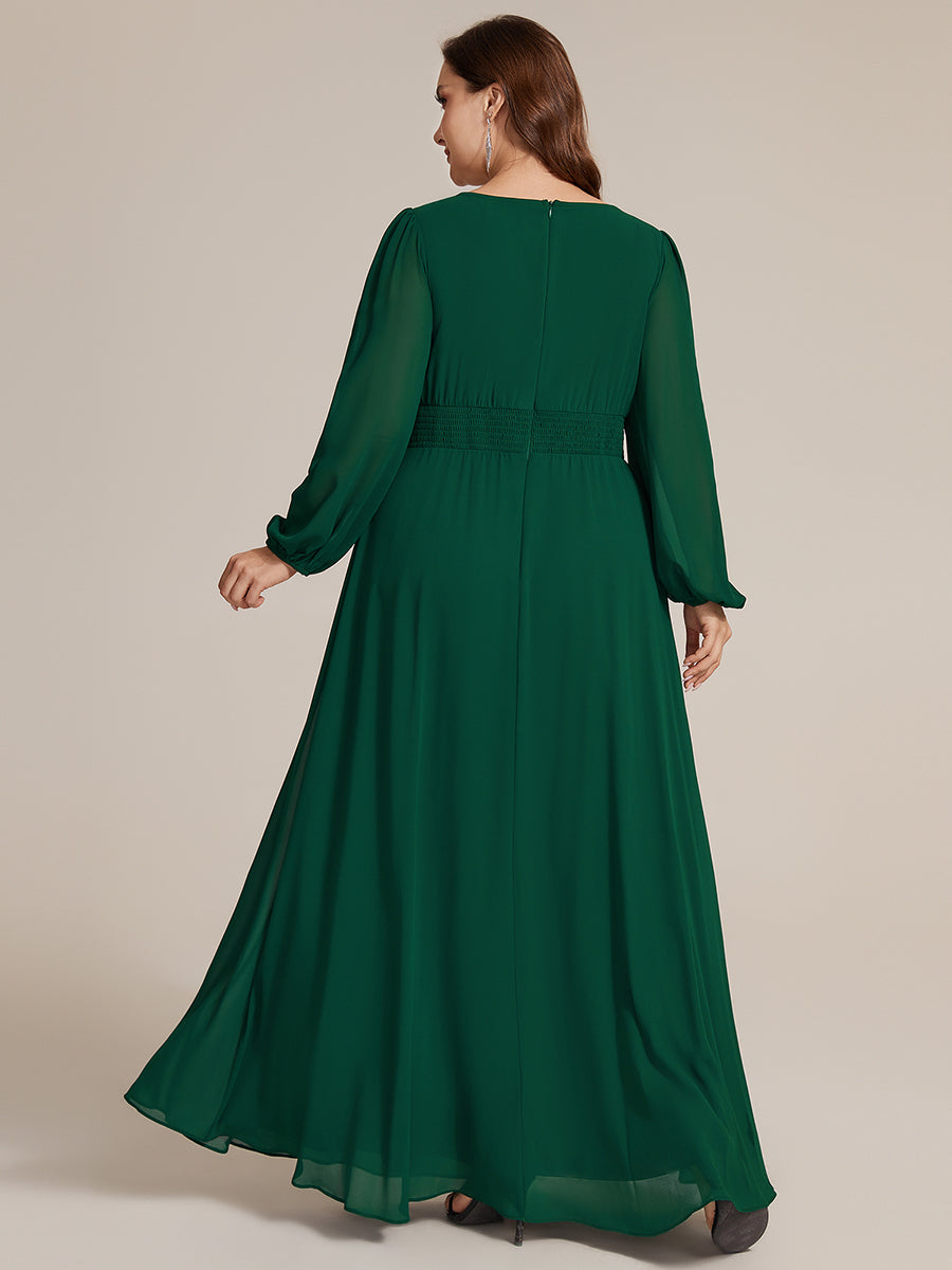 Chiffon A-Linie Puffärmel Nicht elastisch abendkleid #Farbe_Dunkelgrün