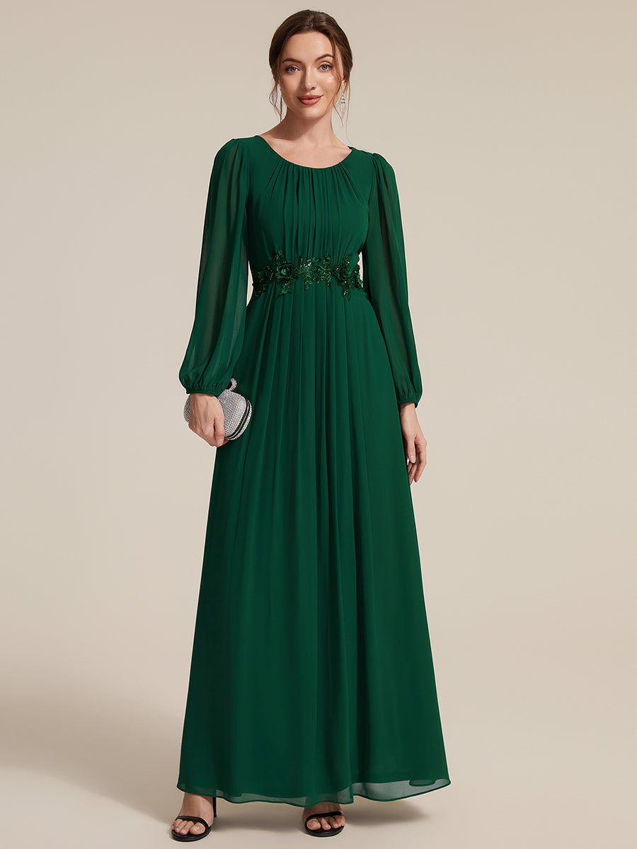 Chiffon A-Linie Puffärmel Nicht elastisch abendkleid #Farbe_Dunkelgrün