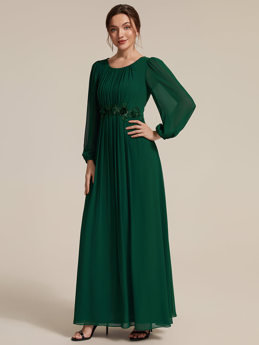 Chiffon A-Linie Puffärmel Nicht elastisch abendkleid #Farbe_Dunkelgrün