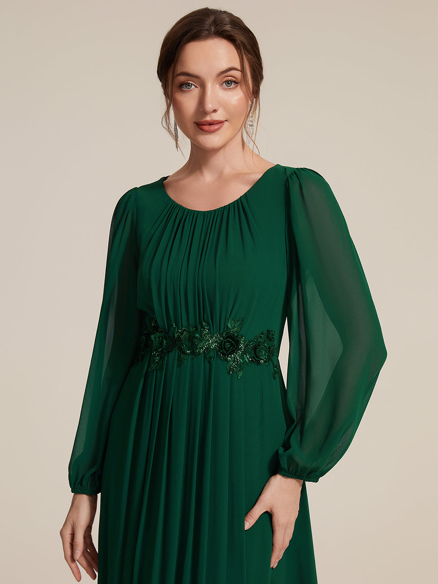 Chiffon A-Linie Puffärmel Nicht elastisch abendkleid #Farbe_Dunkelgrün