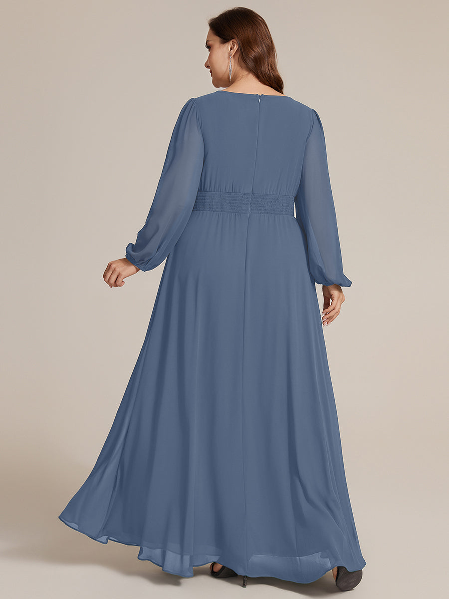 Chiffon A-Linie Puffärmel Nicht elastisch abendkleid #Farbe_Taubenblau