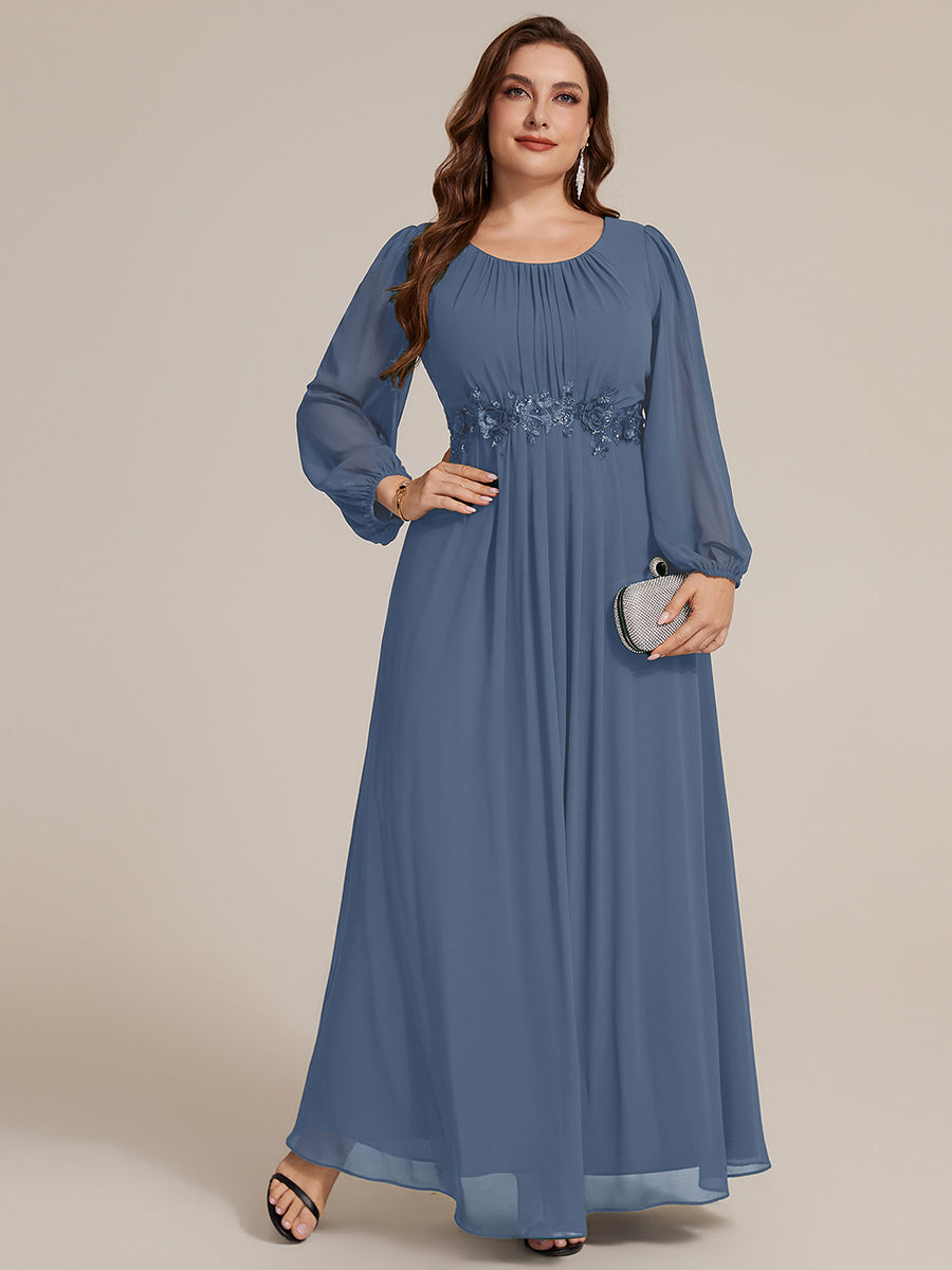 Chiffon A-Linie Puffärmel Nicht elastisch abendkleid #Farbe_Taubenblau