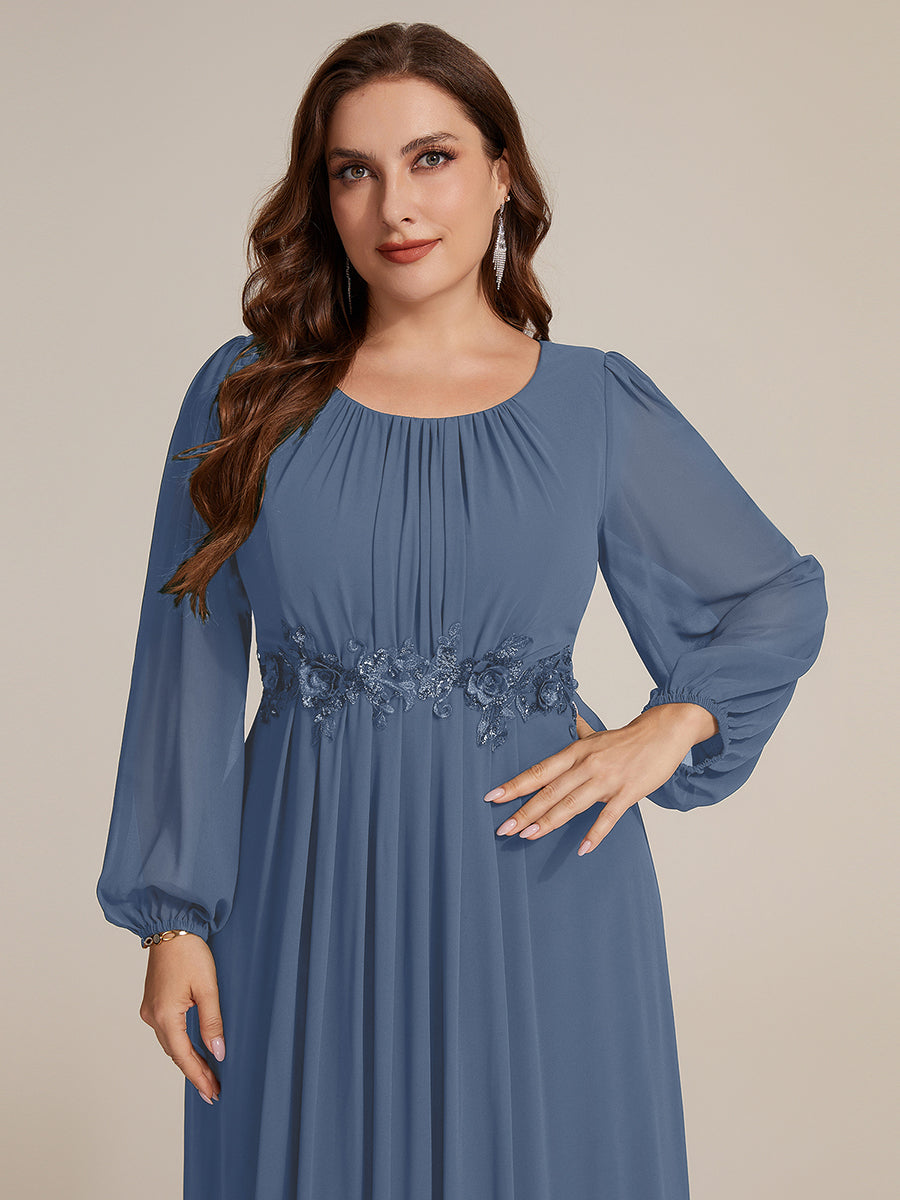 Chiffon A-Linie Puffärmel Nicht elastisch abendkleid #Farbe_Taubenblau