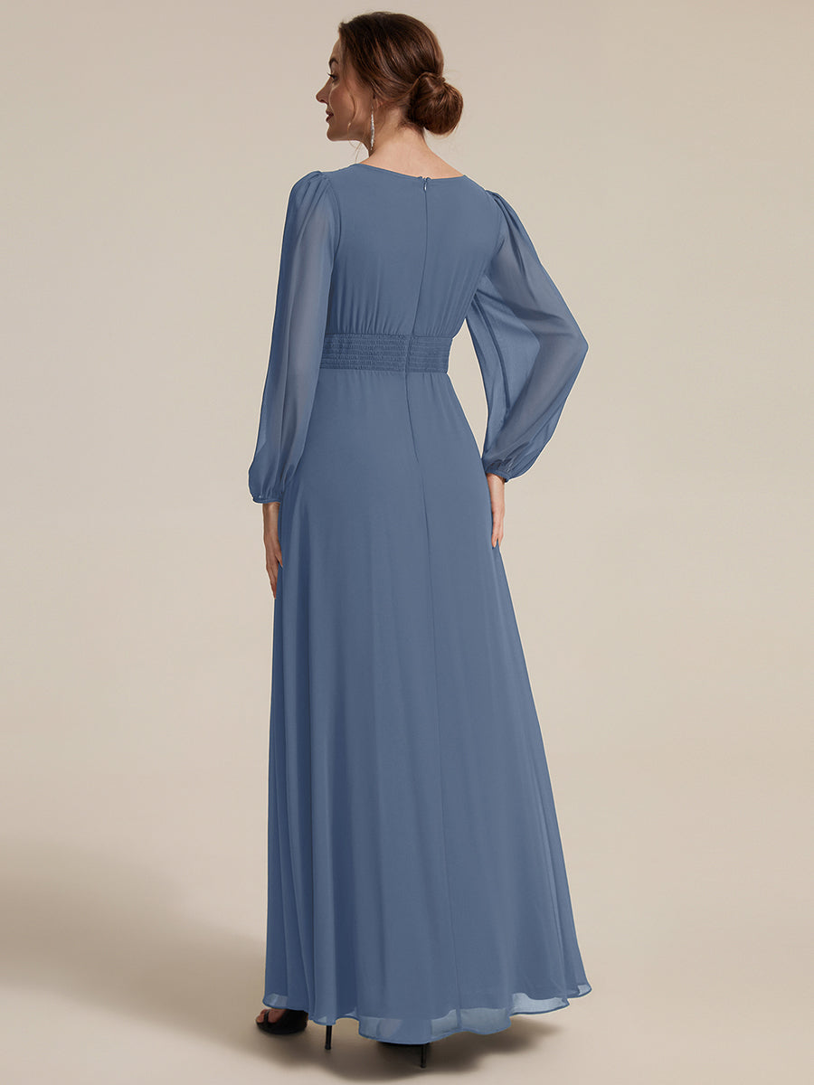 Chiffon A-Linie Puffärmel Nicht elastisch abendkleid #Farbe_Taubenblau