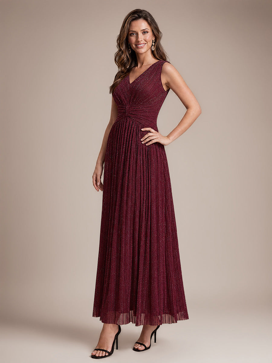 Bodenlanges A-Linien Kleid V-Ausschnitt Tüll Elegantes Design Besondere Anlässe #Farbe_Burgunderrot