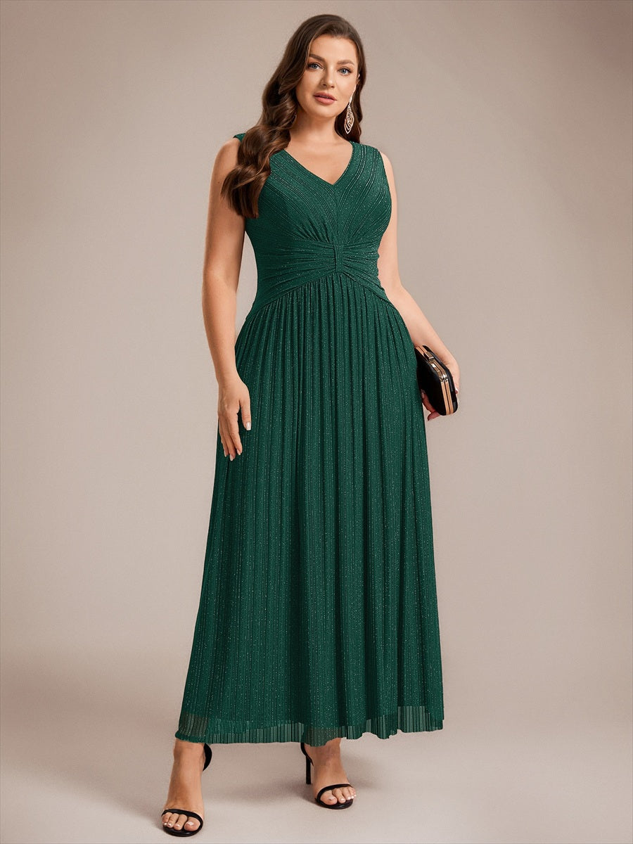 Bodenlanges A-Linien Kleid V-Ausschnitt Tüll Elegantes Design Besondere Anlässe #Farbe_Dunkelgrün