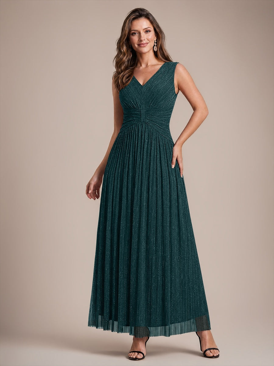 Bodenlanges A-Linien Kleid V-Ausschnitt Tüll Elegantes Design Besondere Anlässe #Farbe_Petrol