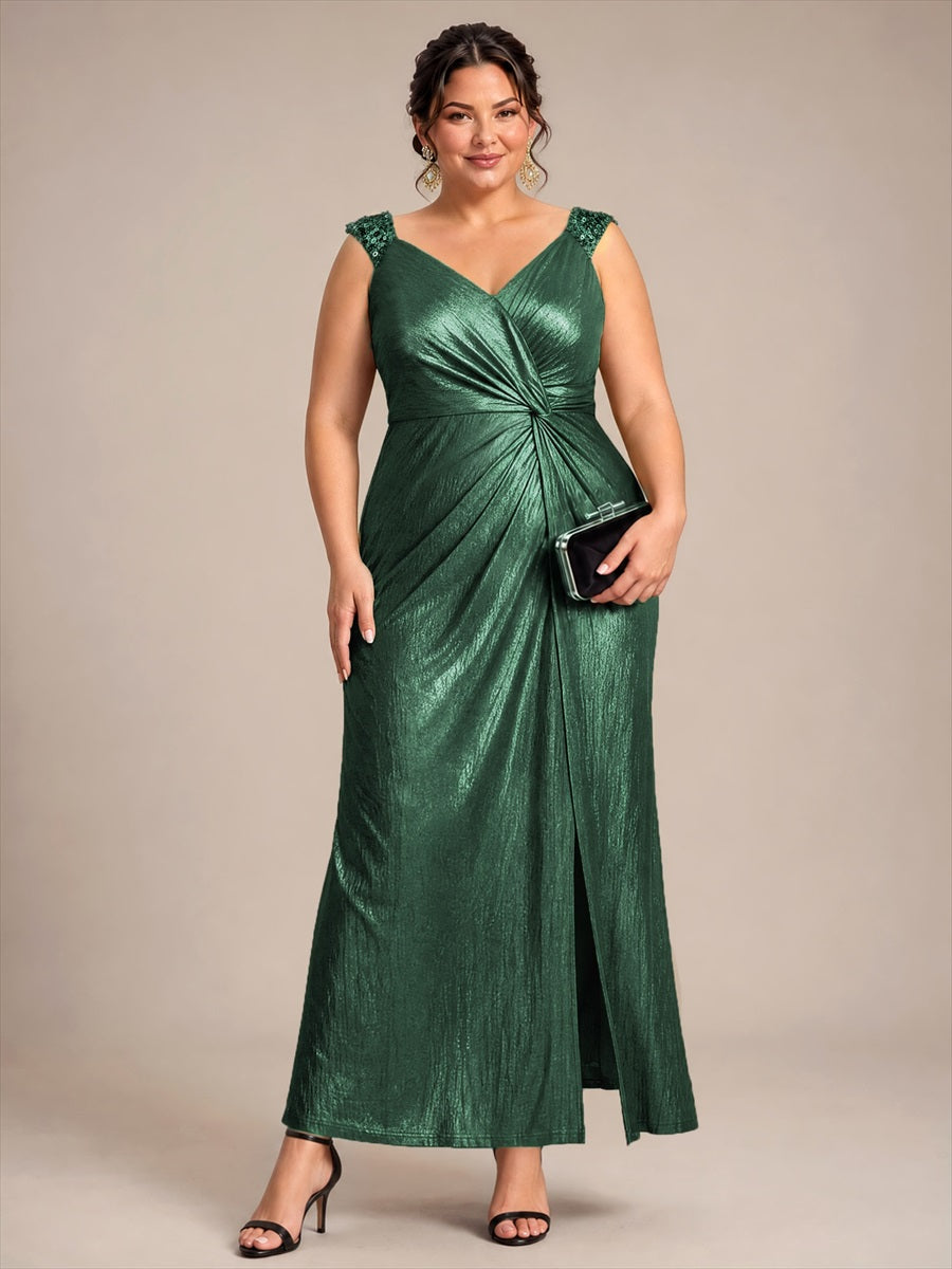 Maxilänge V-Ausschnitt Figurbetontes Kleid Aus Mesh Elegantes Design Für Besondere Anlässe #Farbe_Dunkelgrün