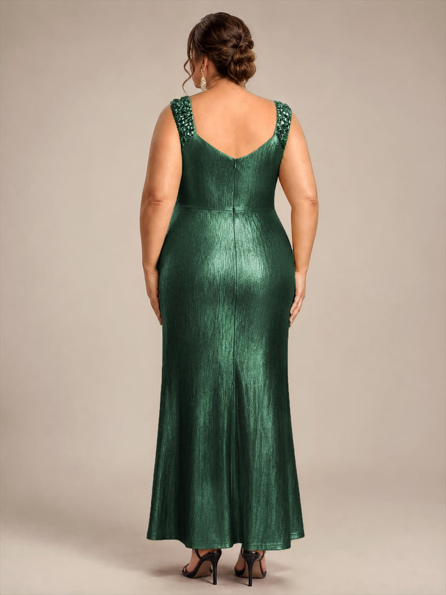 Maxilänge V-Ausschnitt Figurbetontes Kleid Aus Mesh Elegantes Design Für Besondere Anlässe #Farbe_Dunkelgrün