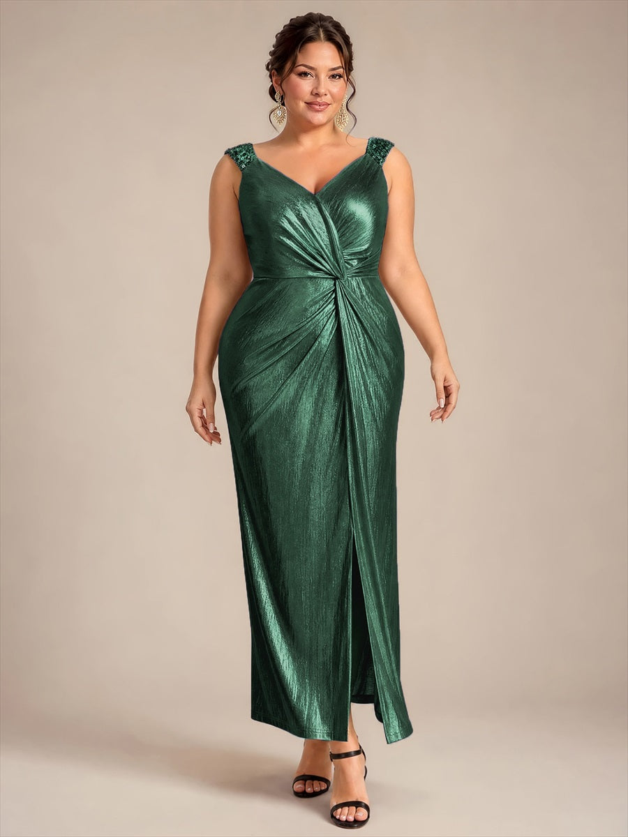 Maxilänge V-Ausschnitt Figurbetontes Kleid Aus Mesh Elegantes Design Für Besondere Anlässe #Farbe_Dunkelgrün