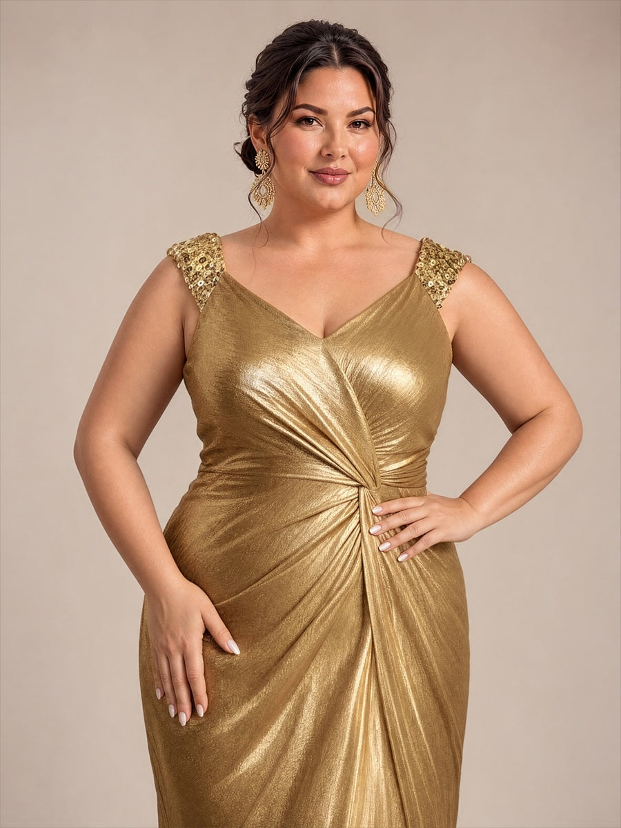 Maxilänge V-Ausschnitt Figurbetontes Kleid Aus Mesh Elegantes Design Für Besondere Anlässe #Farbe_Gold