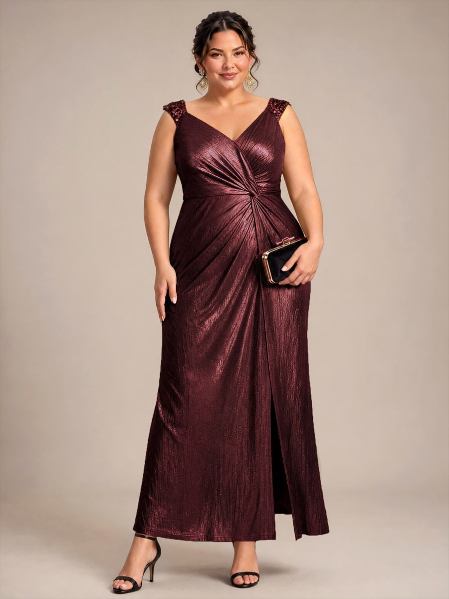 Maxilänge V-Ausschnitt Figurbetontes Kleid Aus Mesh Elegantes Design Für Besondere Anlässe #Farbe_Mahagonibraun