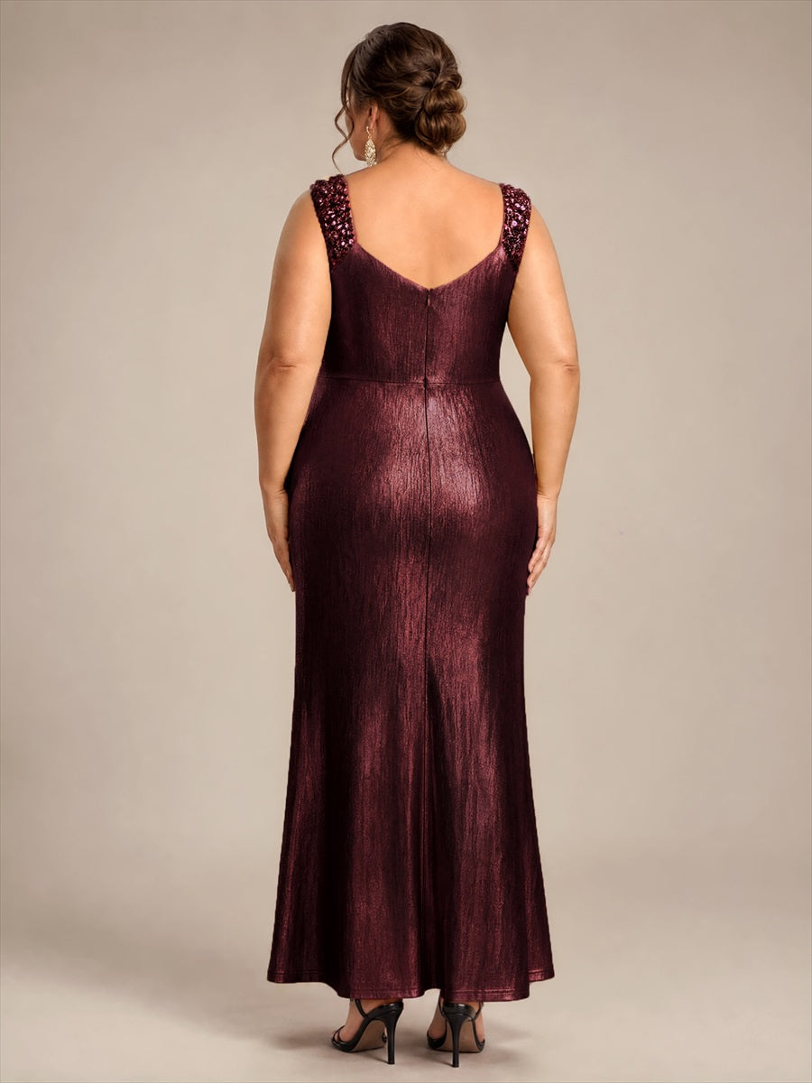Maxilänge V-Ausschnitt Figurbetontes Kleid Aus Mesh Elegantes Design Für Besondere Anlässe #Farbe_Mahagonibraun