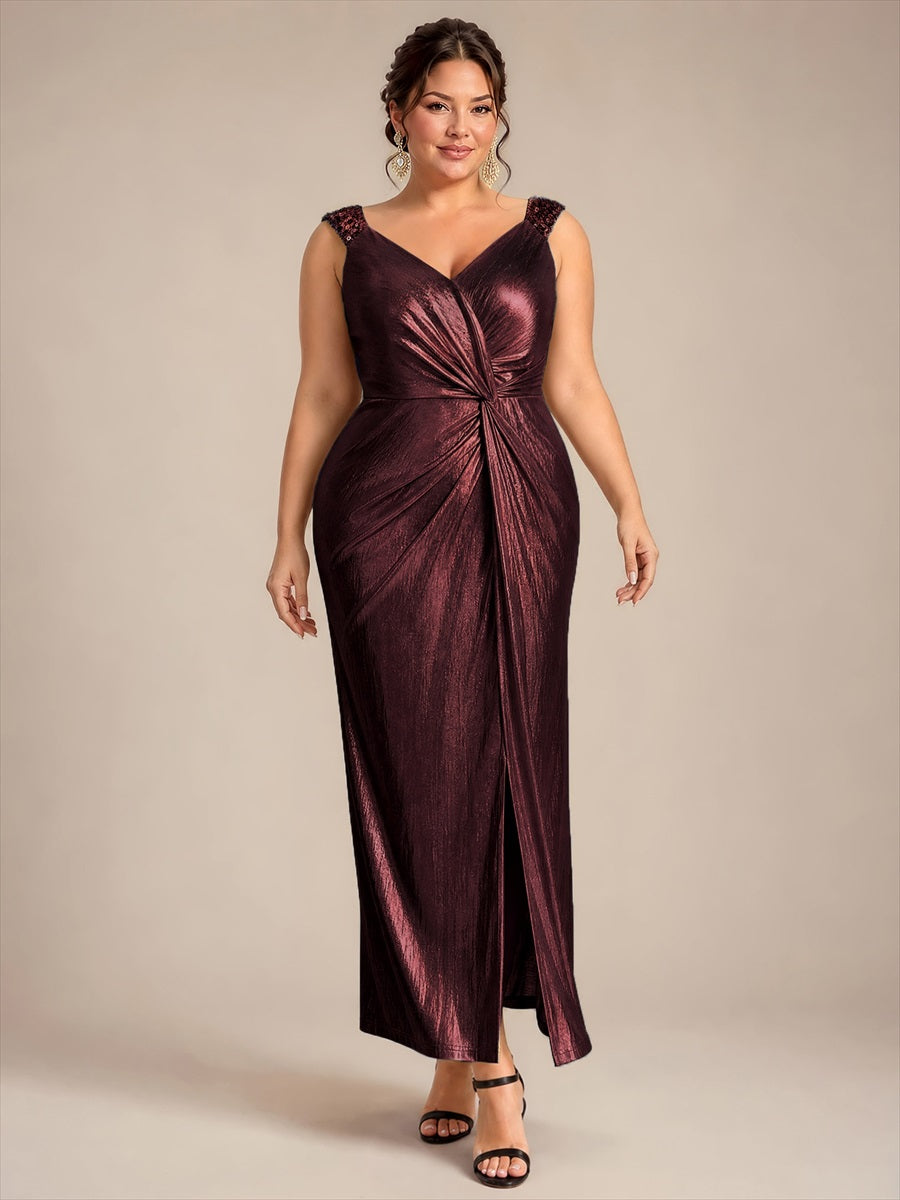 Maxilänge V-Ausschnitt Figurbetontes Kleid Aus Mesh Elegantes Design Für Besondere Anlässe #Farbe_Mahagonibraun