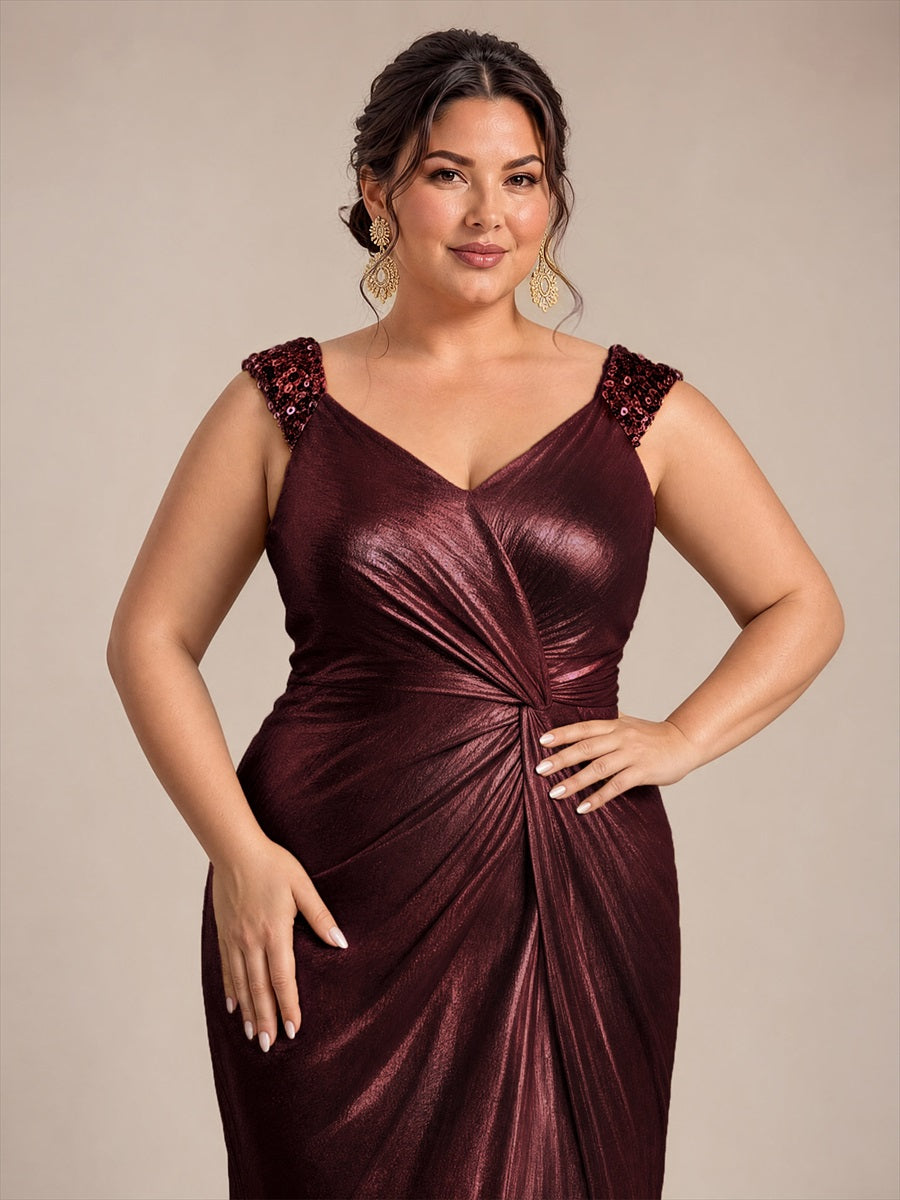 Maxilänge V-Ausschnitt Figurbetontes Kleid Aus Mesh Elegantes Design Für Besondere Anlässe #Farbe_Mahagonibraun