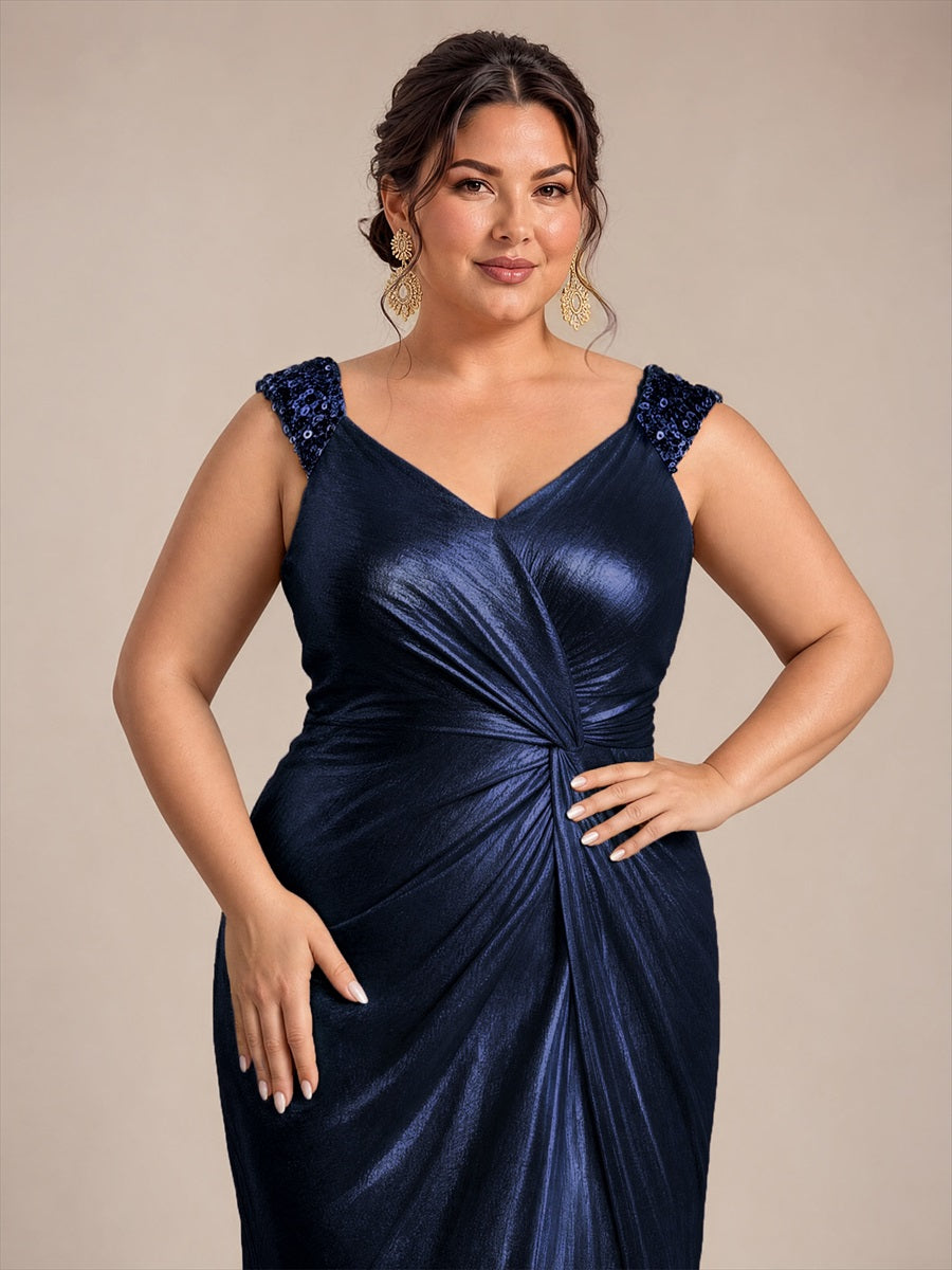 Maxilänge V-Ausschnitt Figurbetontes Kleid Aus Mesh Elegantes Design Für Besondere Anlässe #Farbe_Marineblau