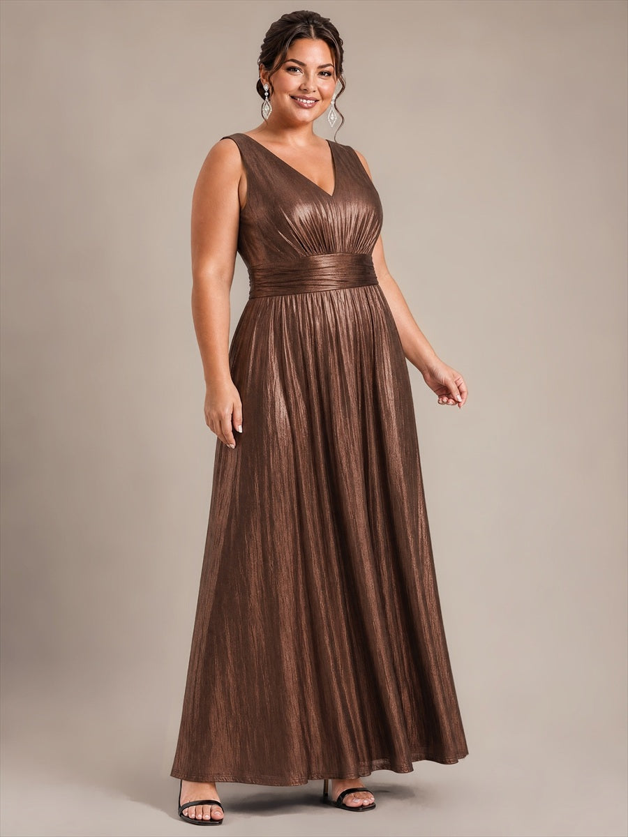 Maxilänge V-Ausschnitt Weiter Rock Aus Mesh Elegantes Abendkleid Mit Atemberaubendem Design #Farbe_Schokoladenbraun