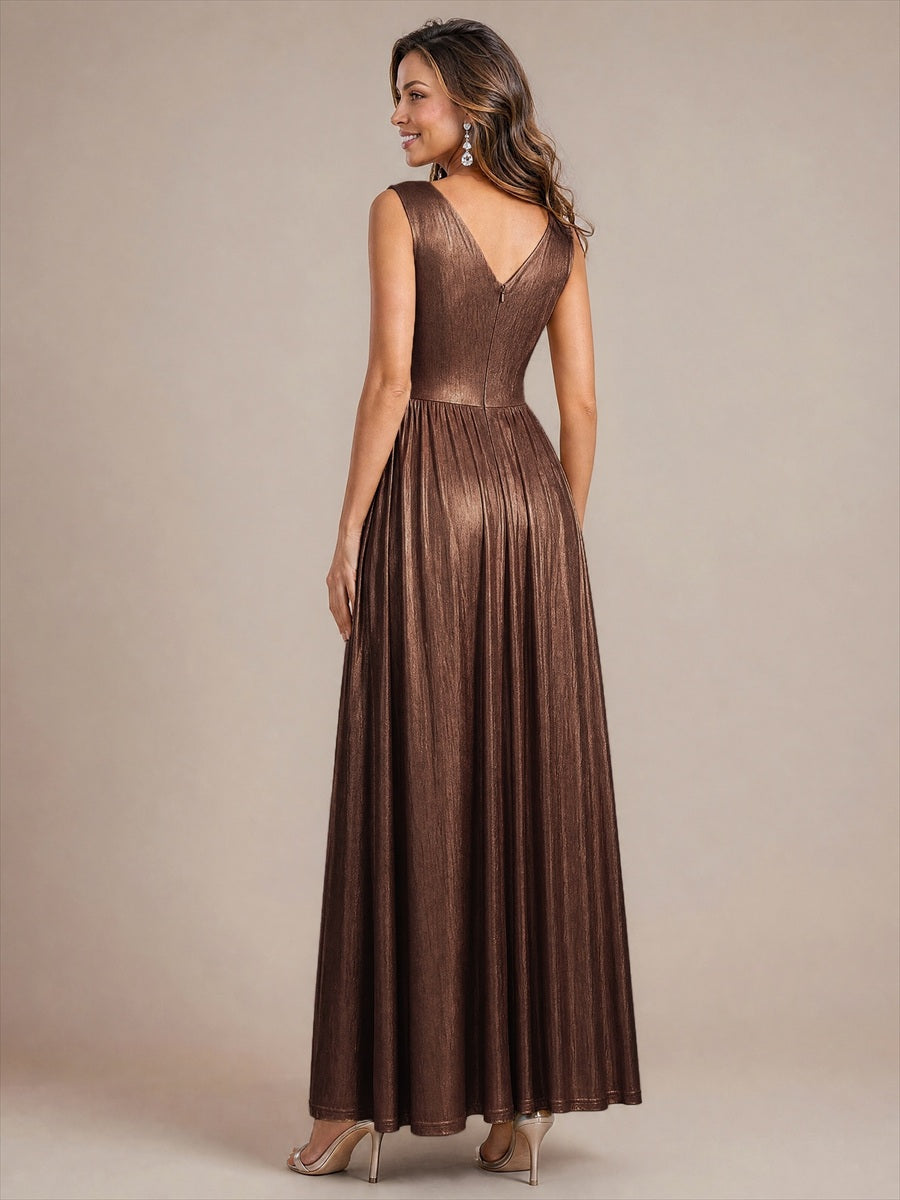 Maxilänge V-Ausschnitt Weiter Rock Aus Mesh Elegantes Abendkleid Mit Atemberaubendem Design #Farbe_Schokoladenbraun
