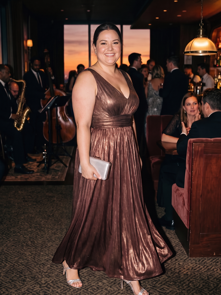 Maxilänge V-Ausschnitt Weiter Rock Aus Mesh Elegantes Abendkleid Mit Atemberaubendem Design #Farbe_Schokoladenbraun