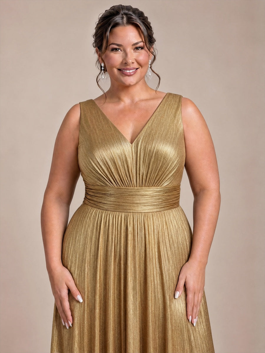 Maxilänge V-Ausschnitt Weiter Rock Aus Mesh Elegantes Abendkleid Mit Atemberaubendem Design #Farbe_Gold