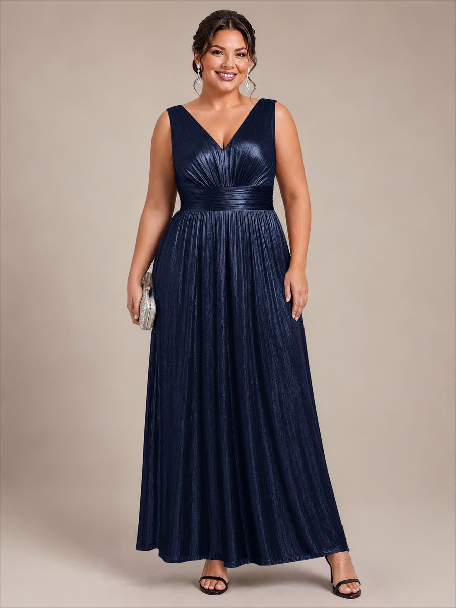 Maxilänge V-Ausschnitt Weiter Rock Aus Mesh Elegantes Abendkleid Mit Atemberaubendem Design #Farbe_Marineblau
