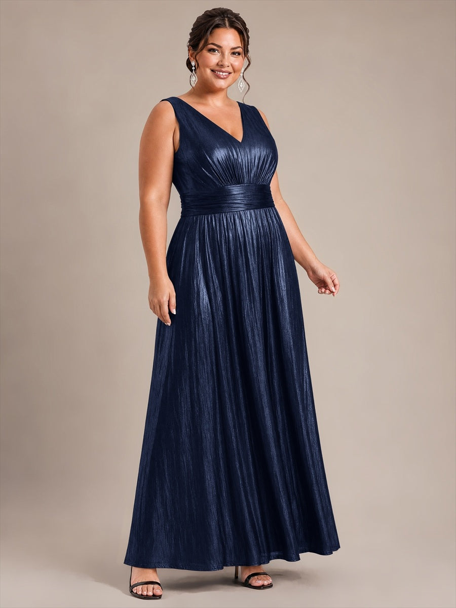 Maxilänge V-Ausschnitt Weiter Rock Aus Mesh Elegantes Abendkleid Mit Atemberaubendem Design #Farbe_Marineblau