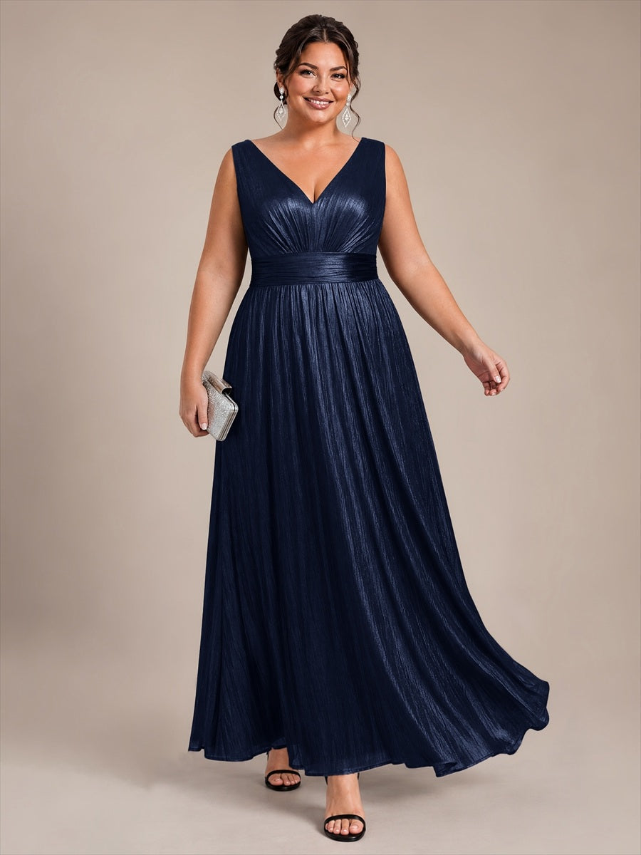 Maxilänge V-Ausschnitt Weiter Rock Aus Mesh Elegantes Abendkleid Mit Atemberaubendem Design #Farbe_Marineblau