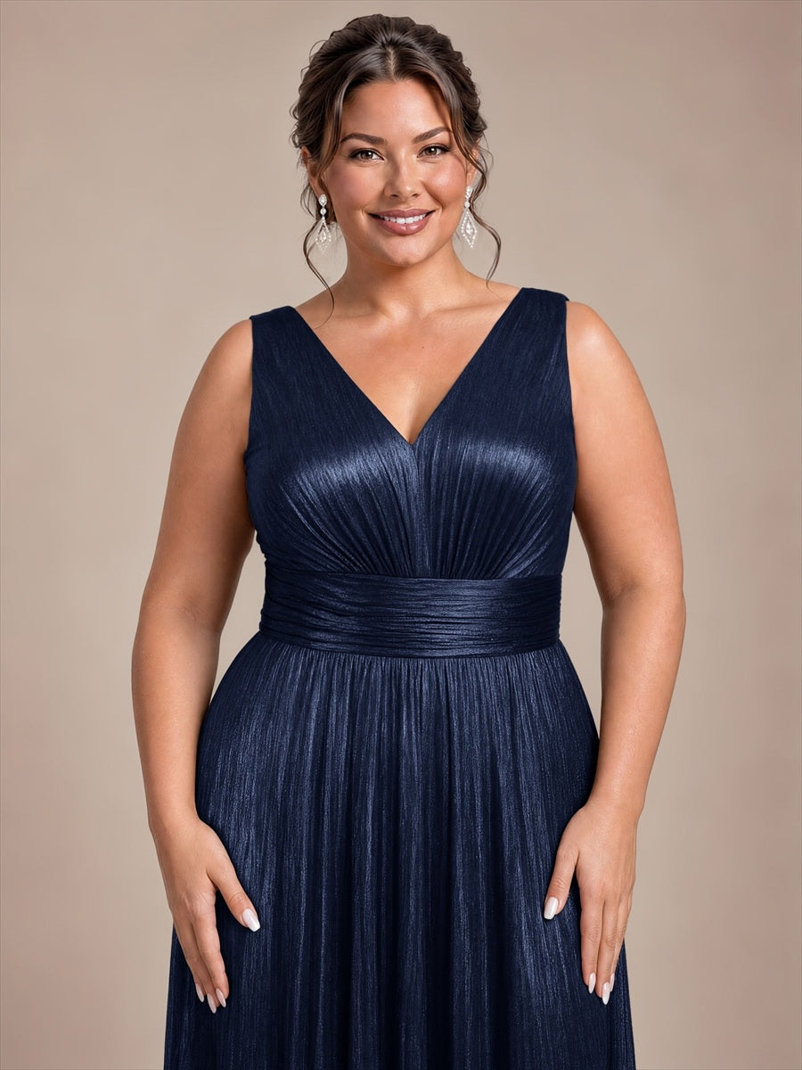 Maxilänge V-Ausschnitt Weiter Rock Aus Mesh Elegantes Abendkleid Mit Atemberaubendem Design #Farbe_Marineblau
