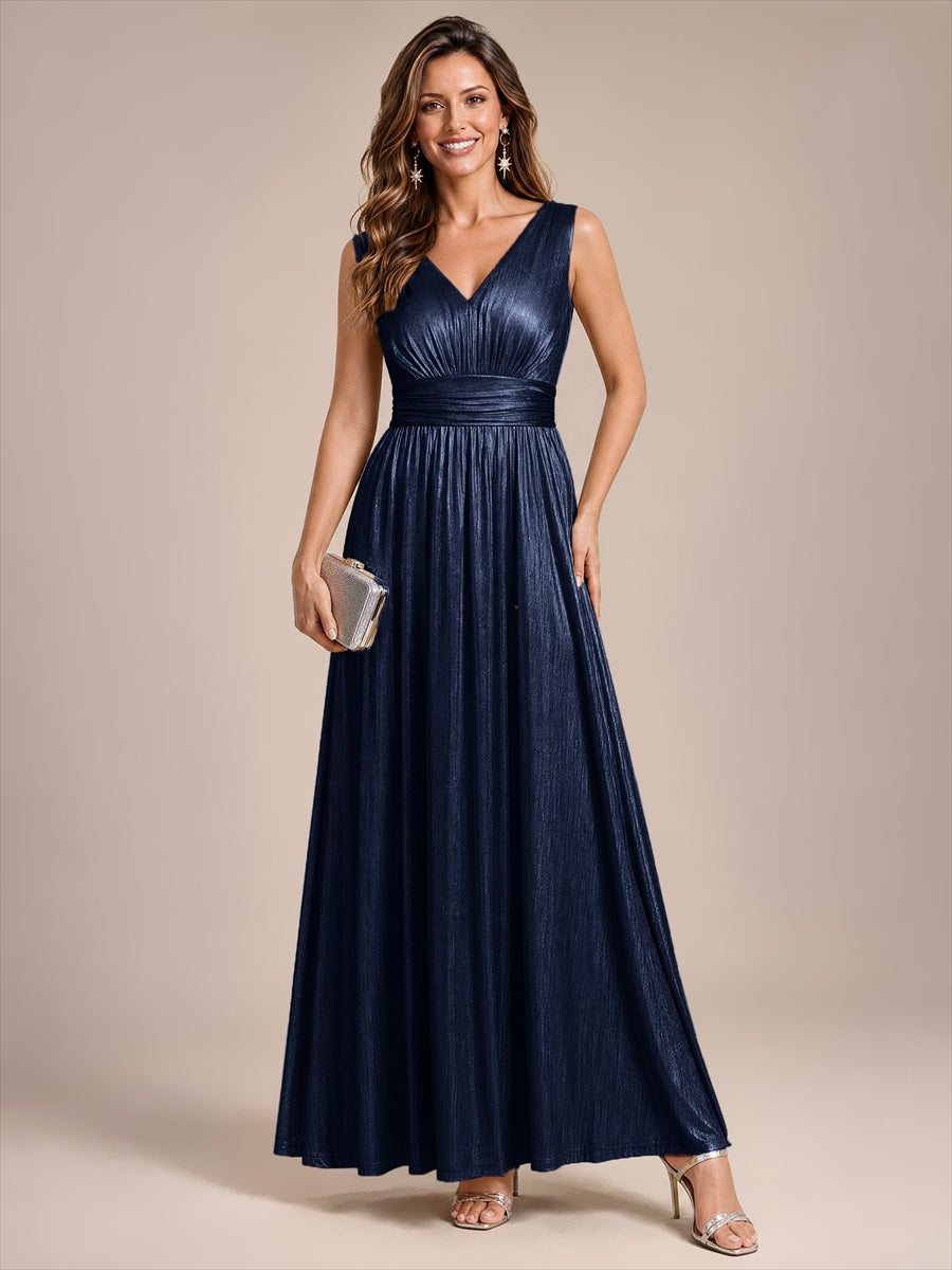 Maxilänge V-Ausschnitt Weiter Rock Aus Mesh Elegantes Abendkleid Mit Atemberaubendem Design #Farbe_Marineblau