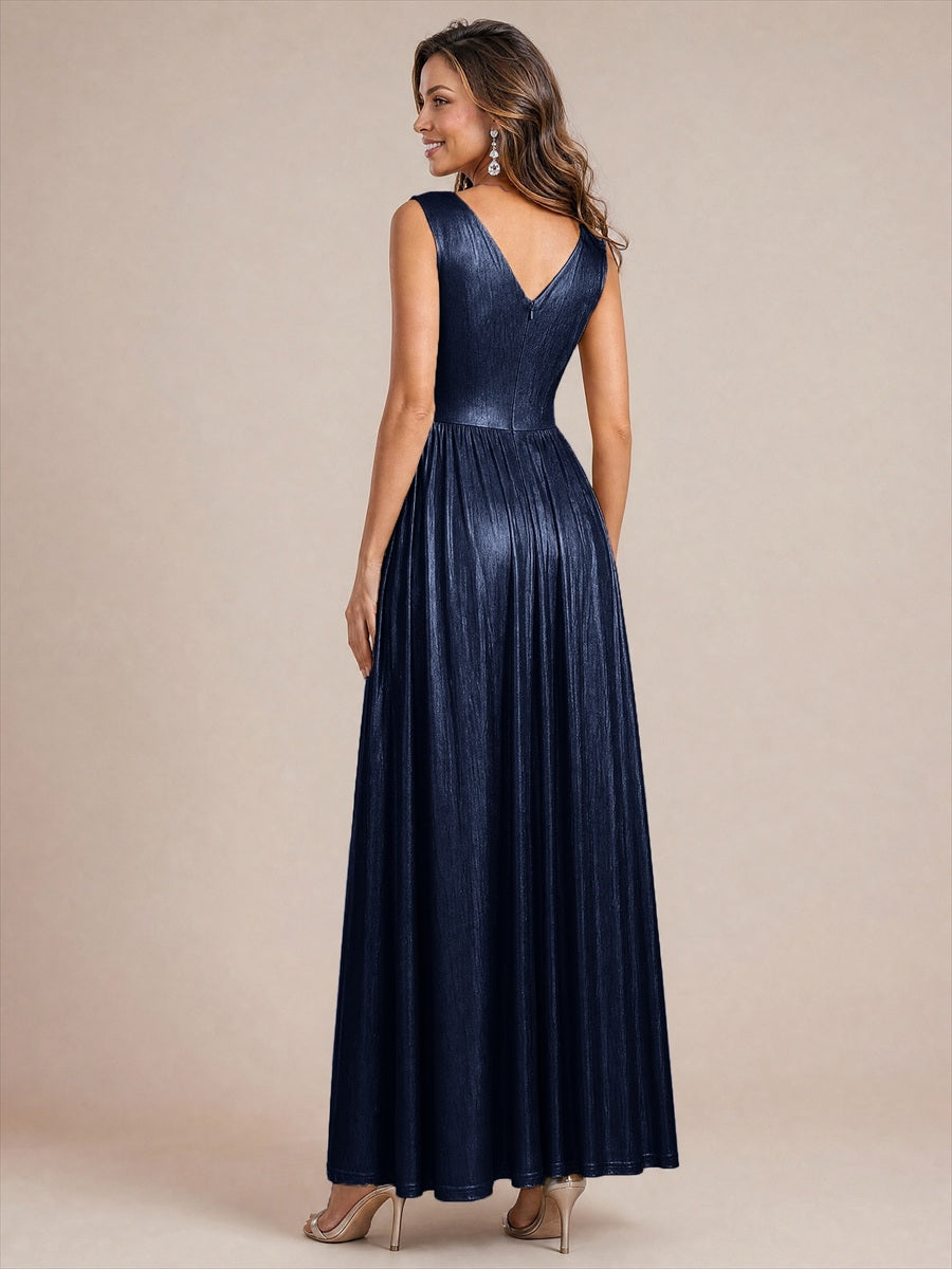 Maxilänge V-Ausschnitt Weiter Rock Aus Mesh Elegantes Abendkleid Mit Atemberaubendem Design #Farbe_Marineblau