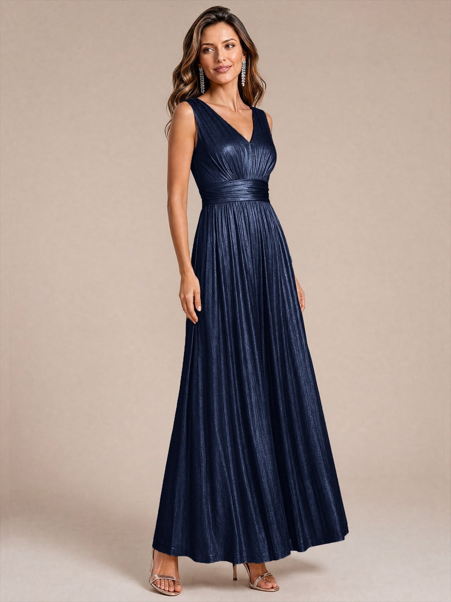 Maxilänge V-Ausschnitt Weiter Rock Aus Mesh Elegantes Abendkleid Mit Atemberaubendem Design #Farbe_Marineblau