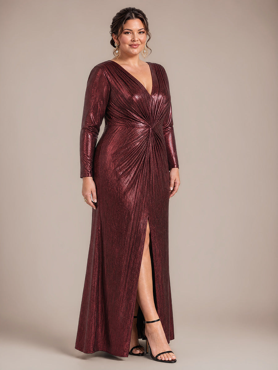 Maxilänge V-Ausschnitt Etui Kleid Aus Mesh Schlitz Zum Binden #Farbe_Mahagonibraun