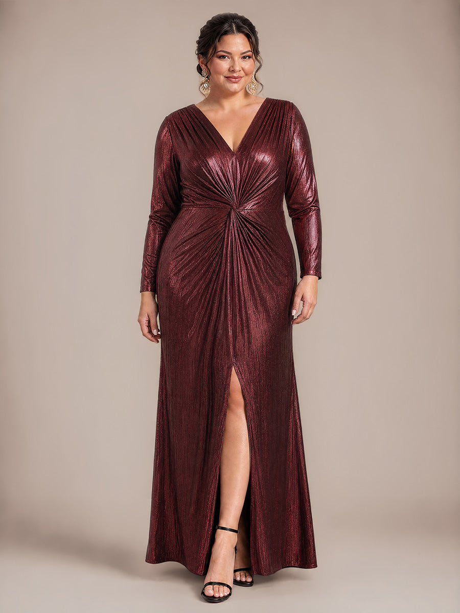 Maxilänge V-Ausschnitt Etui Kleid Aus Mesh Schlitz Zum Binden #Farbe_Mahagonibraun