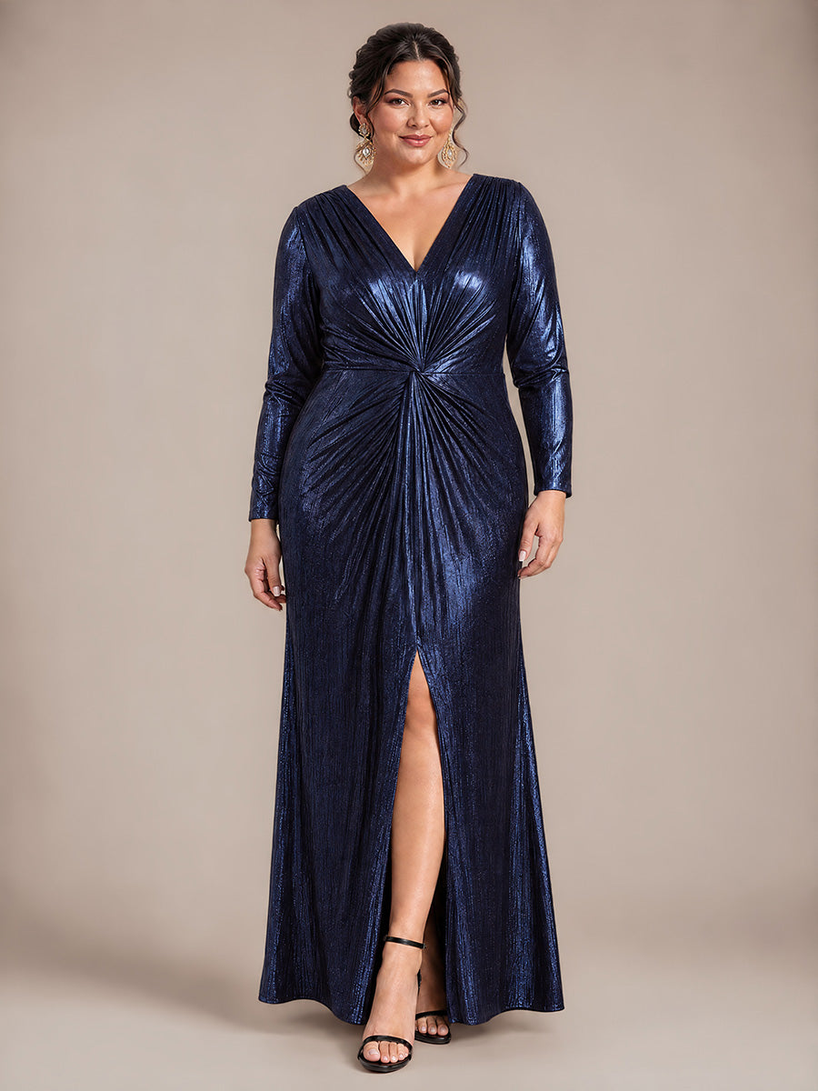 Maxilänge V-Ausschnitt Etui Kleid Aus Mesh Schlitz Zum Binden #Farbe_Marineblau