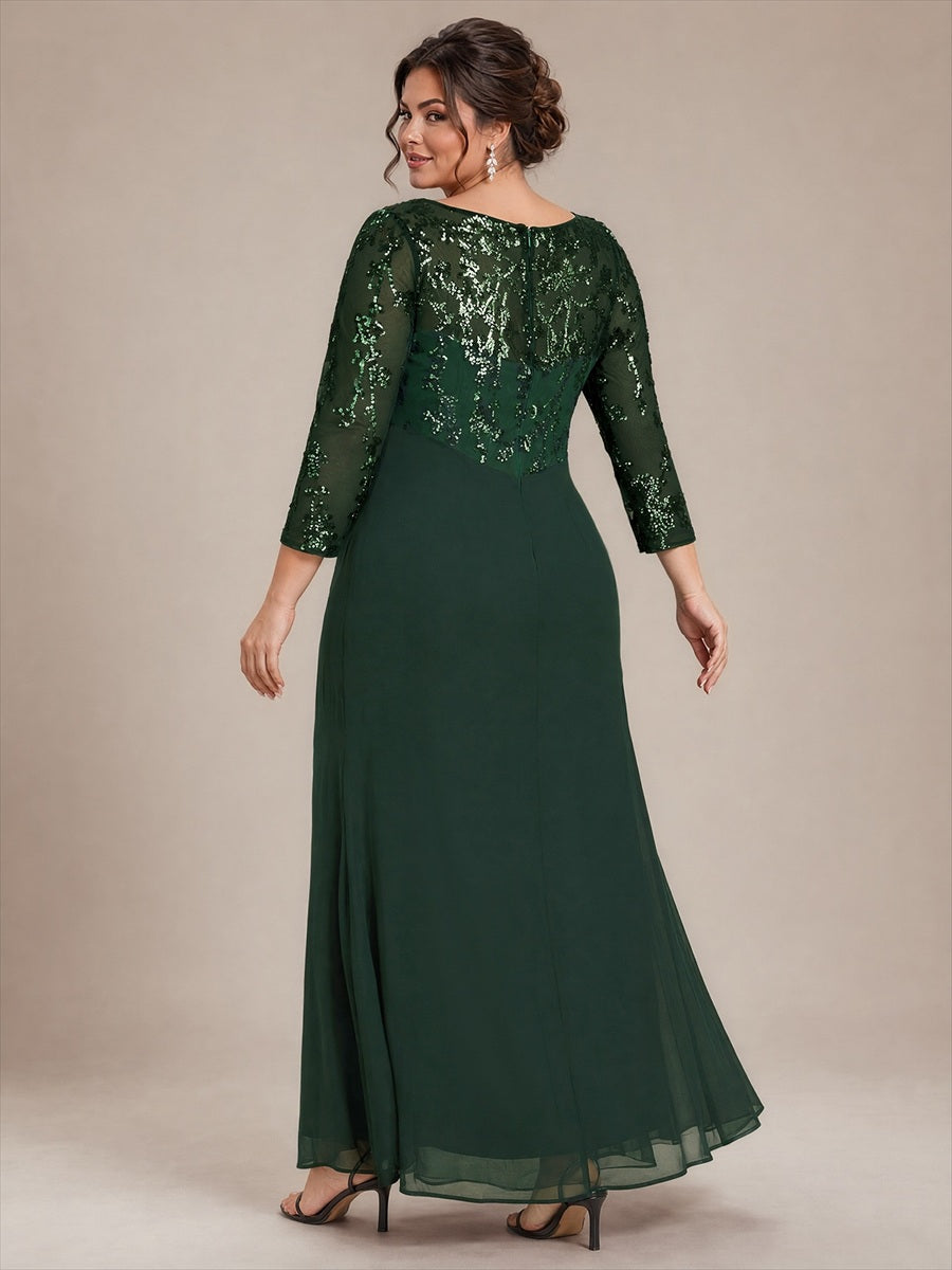 Maxilänge Runder Ausschnitt Asymmetrischer Saum Pailletten Kleid Zum Binden #Farbe_Dunkles Waldgrün