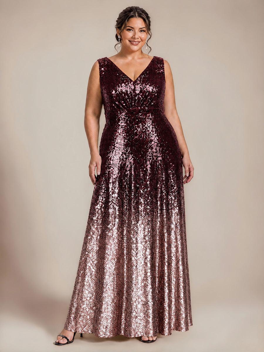 Pailletten V-Ausschnitt Ärmelloses Abendkleid #Farbe_Dunkellila und Lavendel