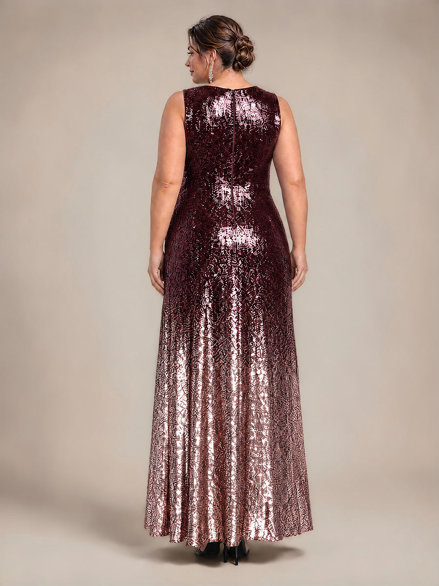Pailletten V-Ausschnitt Ärmelloses Abendkleid #Farbe_Dunkellila und Lavendel