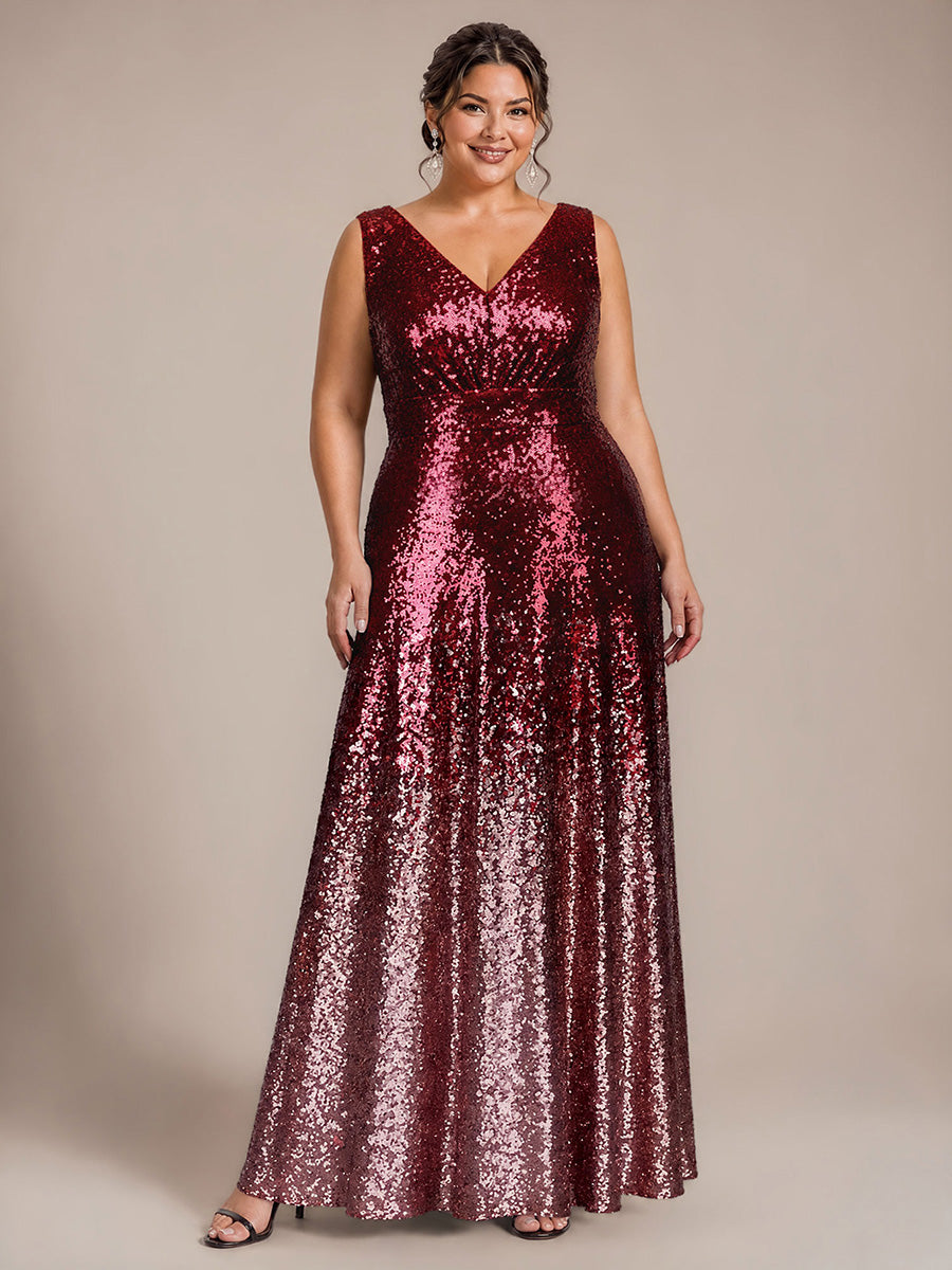 Pailletten V-Ausschnitt Ärmelloses Abendkleid #Farbe_Burgunderrot & Pink