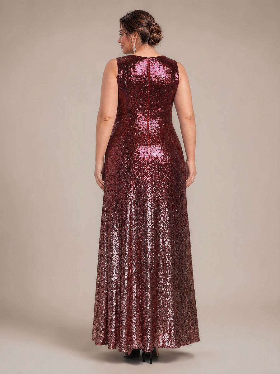 Pailletten V-Ausschnitt Ärmelloses Abendkleid #Farbe_Burgunderrot & Pink