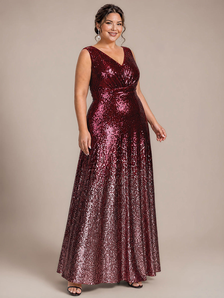 Pailletten V-Ausschnitt Ärmelloses Abendkleid #Farbe_Burgunderrot & Pink