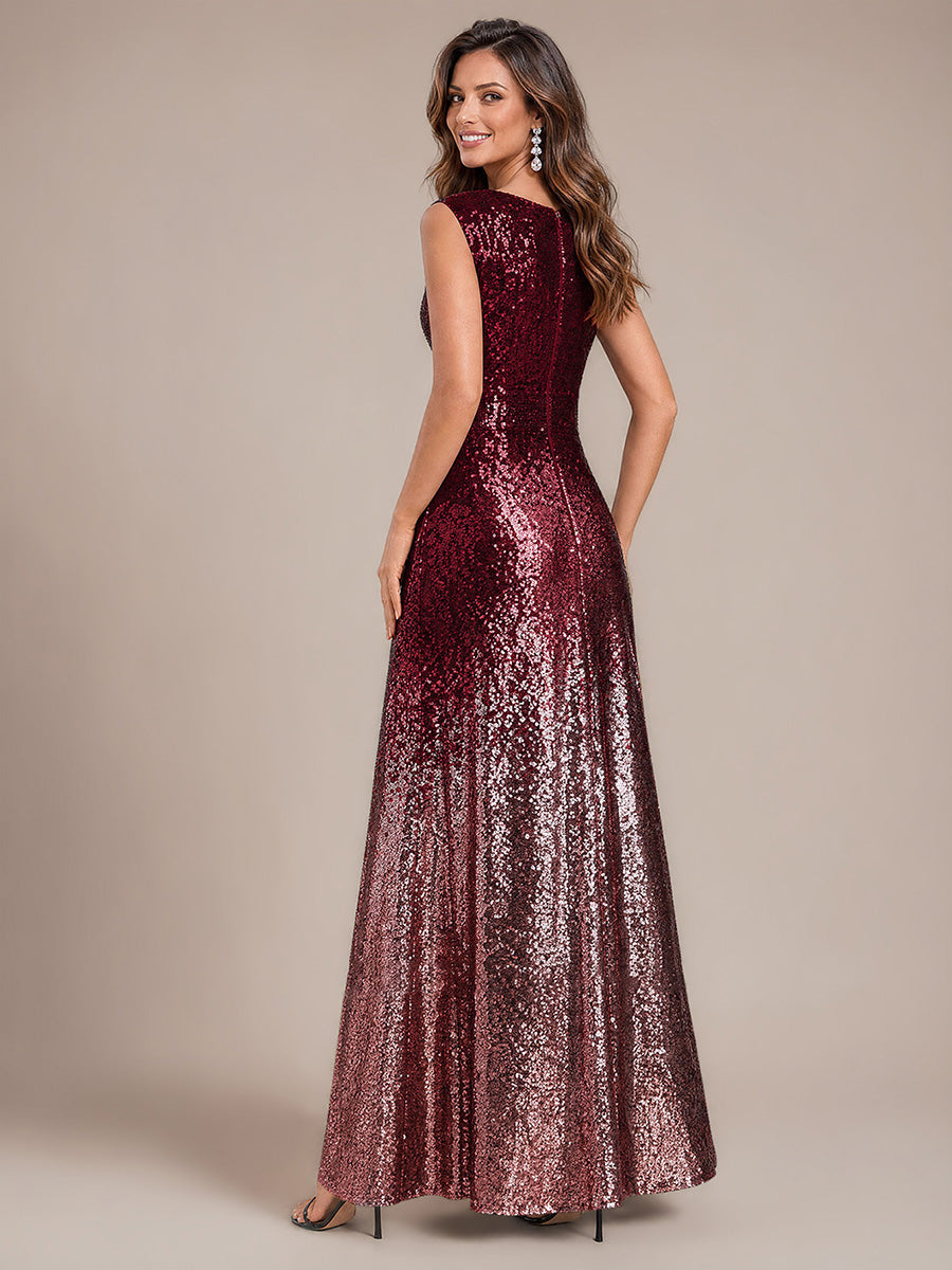 Pailletten V-Ausschnitt Ärmelloses Abendkleid #Farbe_Burgunderrot & Pink