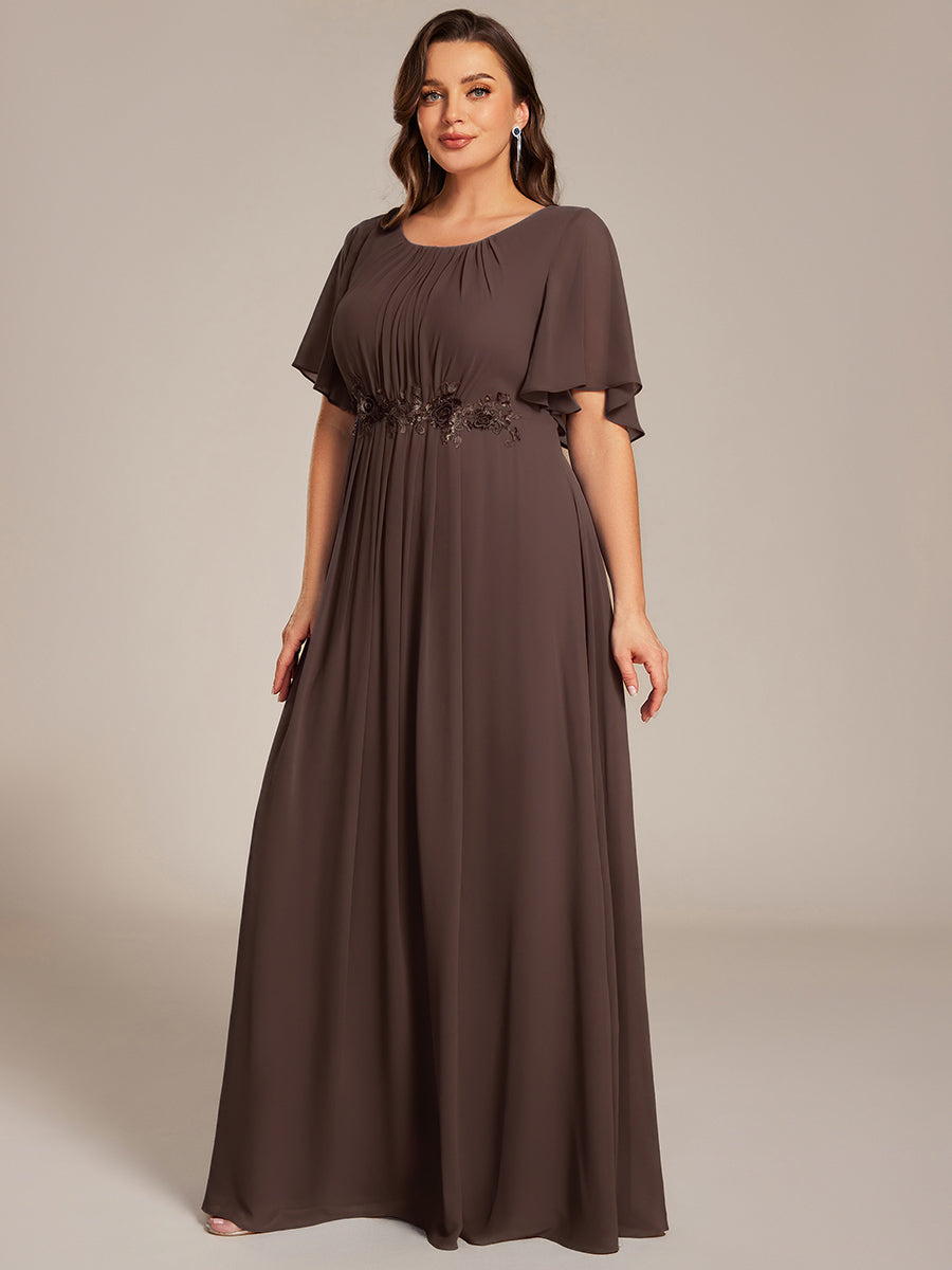 Bodenlanger A-Linien Chiffonkleid Mit Raffung Blumenmuster Und Applikationen #Farbe_Espressobraun