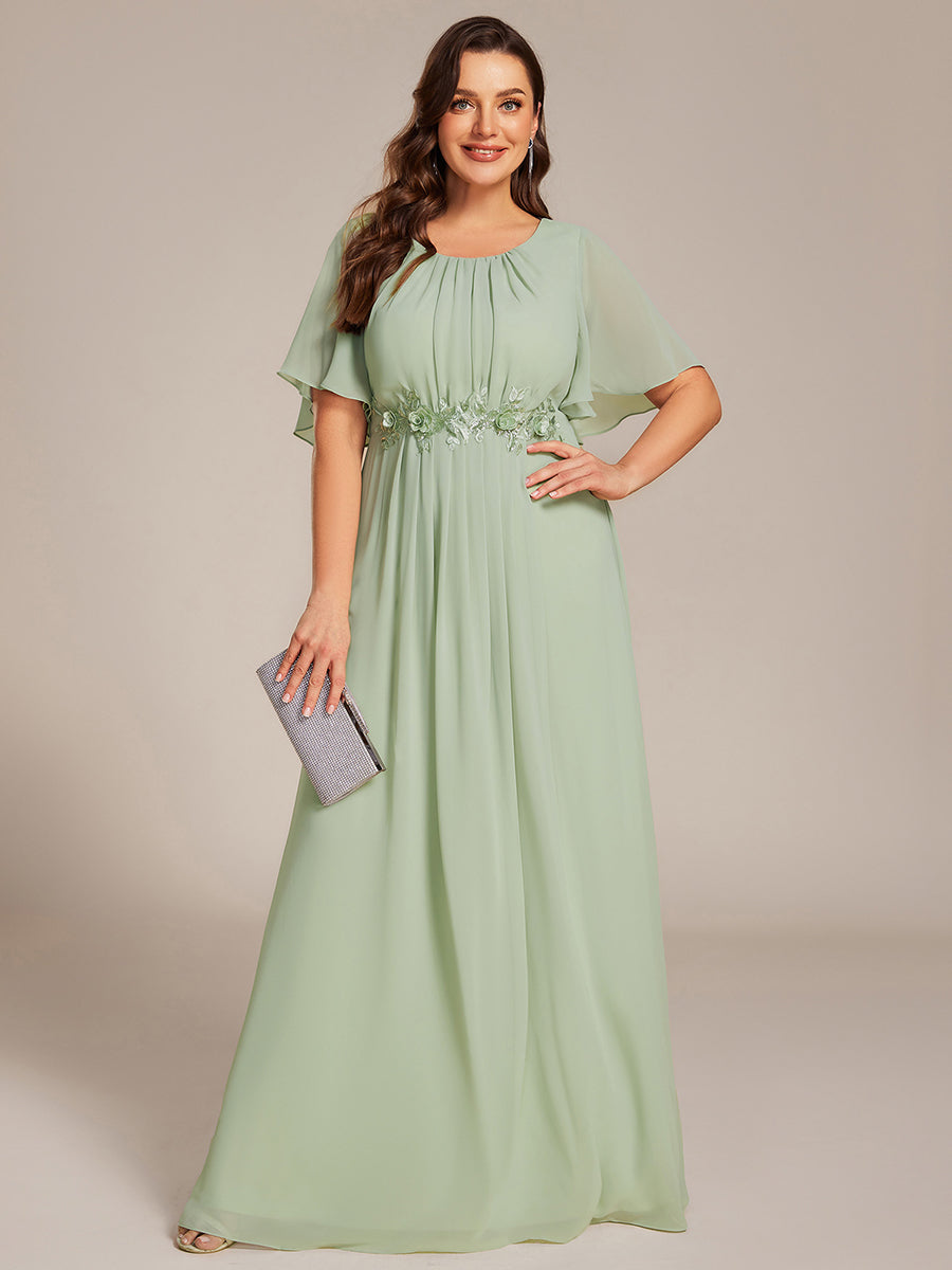Bodenlanger A-Linien Chiffonkleid Mit Raffung Blumenmuster Und Applikationen #Farbe_Mintgrün