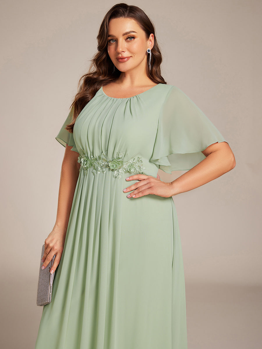 Bodenlanger A-Linien Chiffonkleid Mit Raffung Blumenmuster Und Applikationen #Farbe_Mintgrün