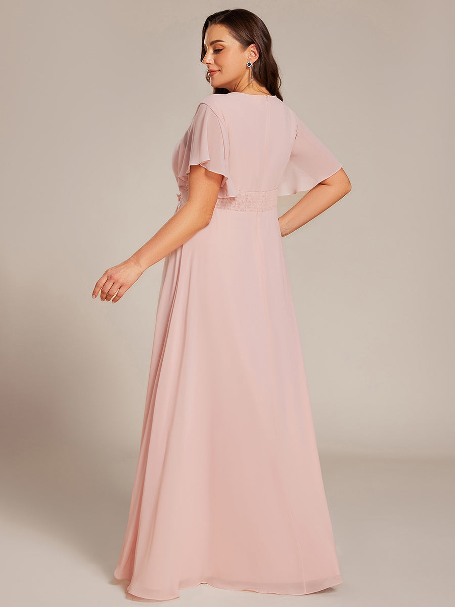 Bodenlanger A-Linien Chiffonkleid Mit Raffung Blumenmuster Und Applikationen #Farbe_Pink