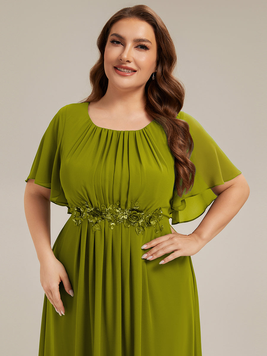 Bodenlanger A-Linien Chiffonkleid Mit Raffung Blumenmuster Und Applikationen #Farbe_Zitronengelb