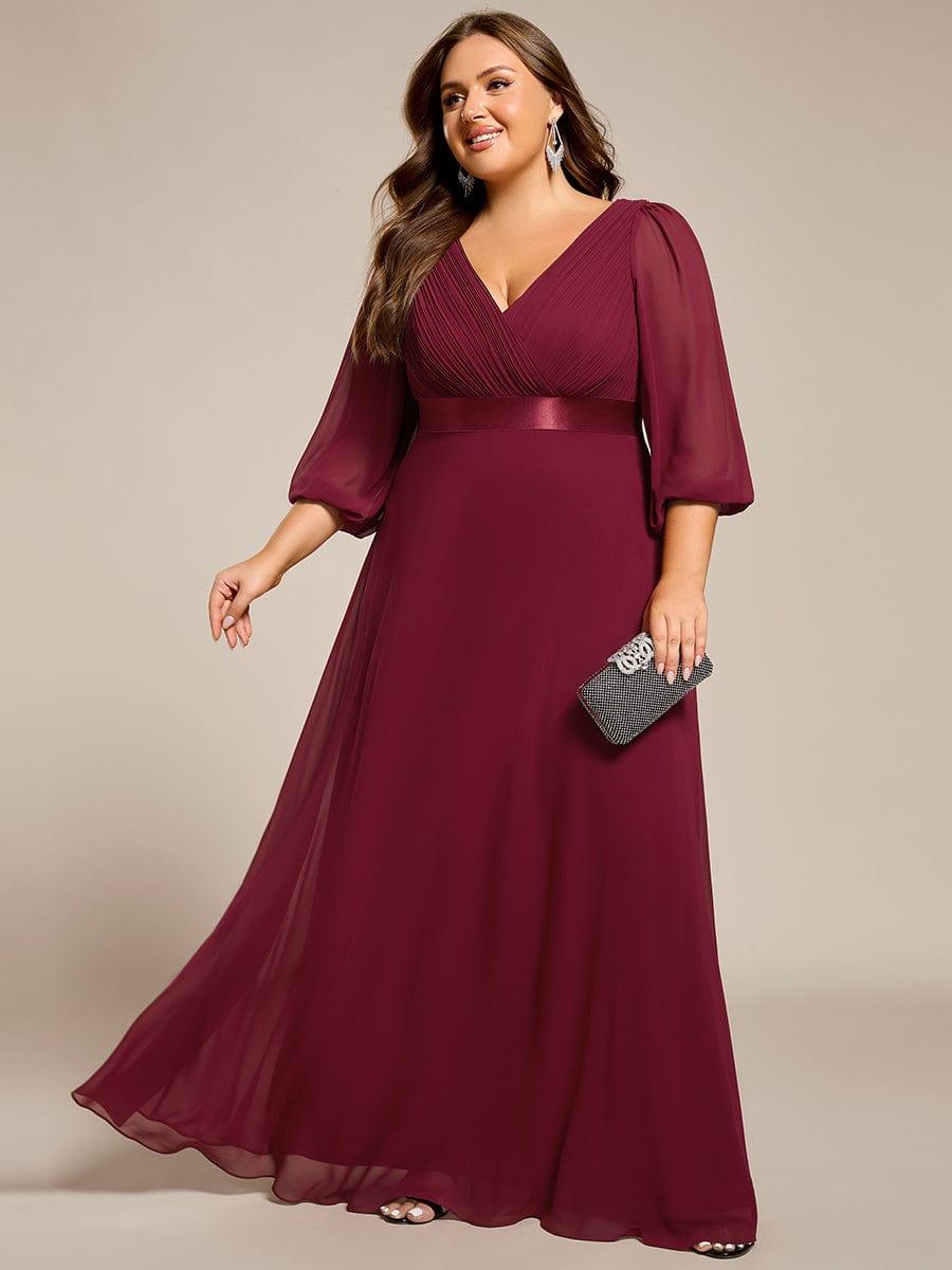 Funkelndes Abendkleid in A-Linie mit Empire-Taille und langen ?rmeln #farbe_Burgundy