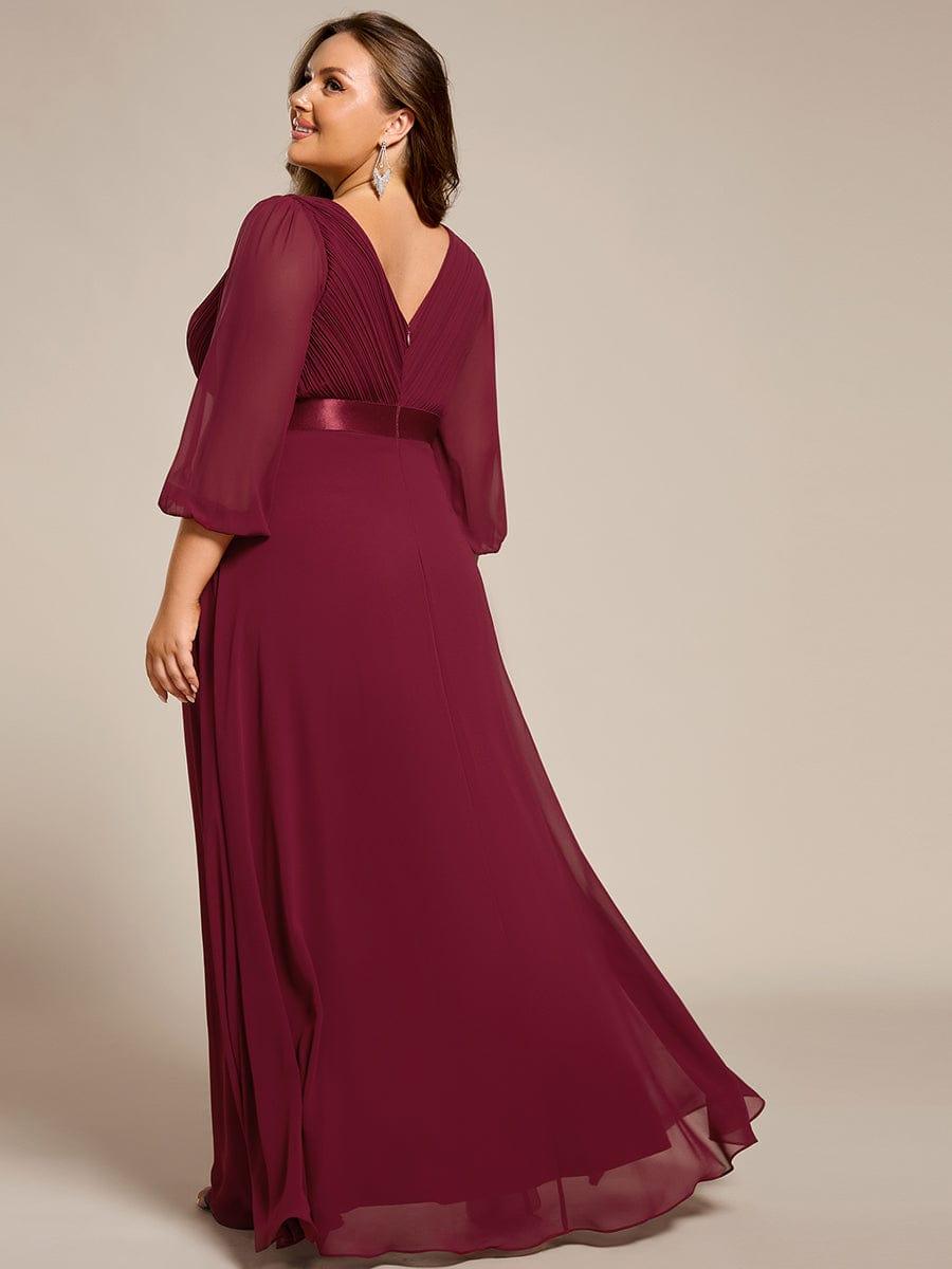 Funkelndes Abendkleid in A-Linie mit Empire-Taille und langen ?rmeln #farbe_Burgundy